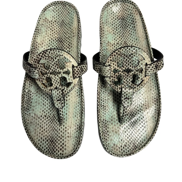 NWOT Tory Burch miller cloud Snakeskin Pattern Sandals - Black and Green - Picture 1 of 5